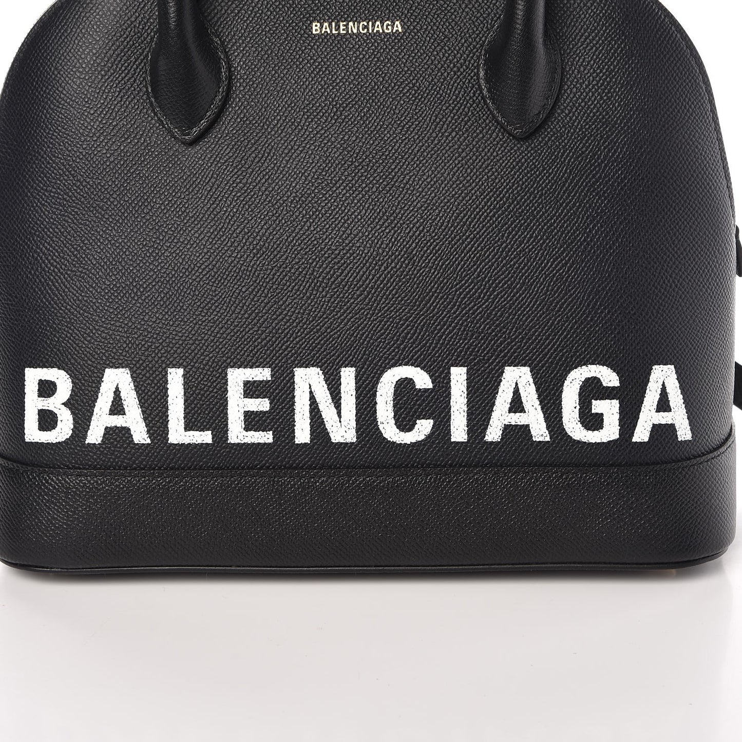 Signature Grained Calfskin Logo S Ville Top Handle Bag Black