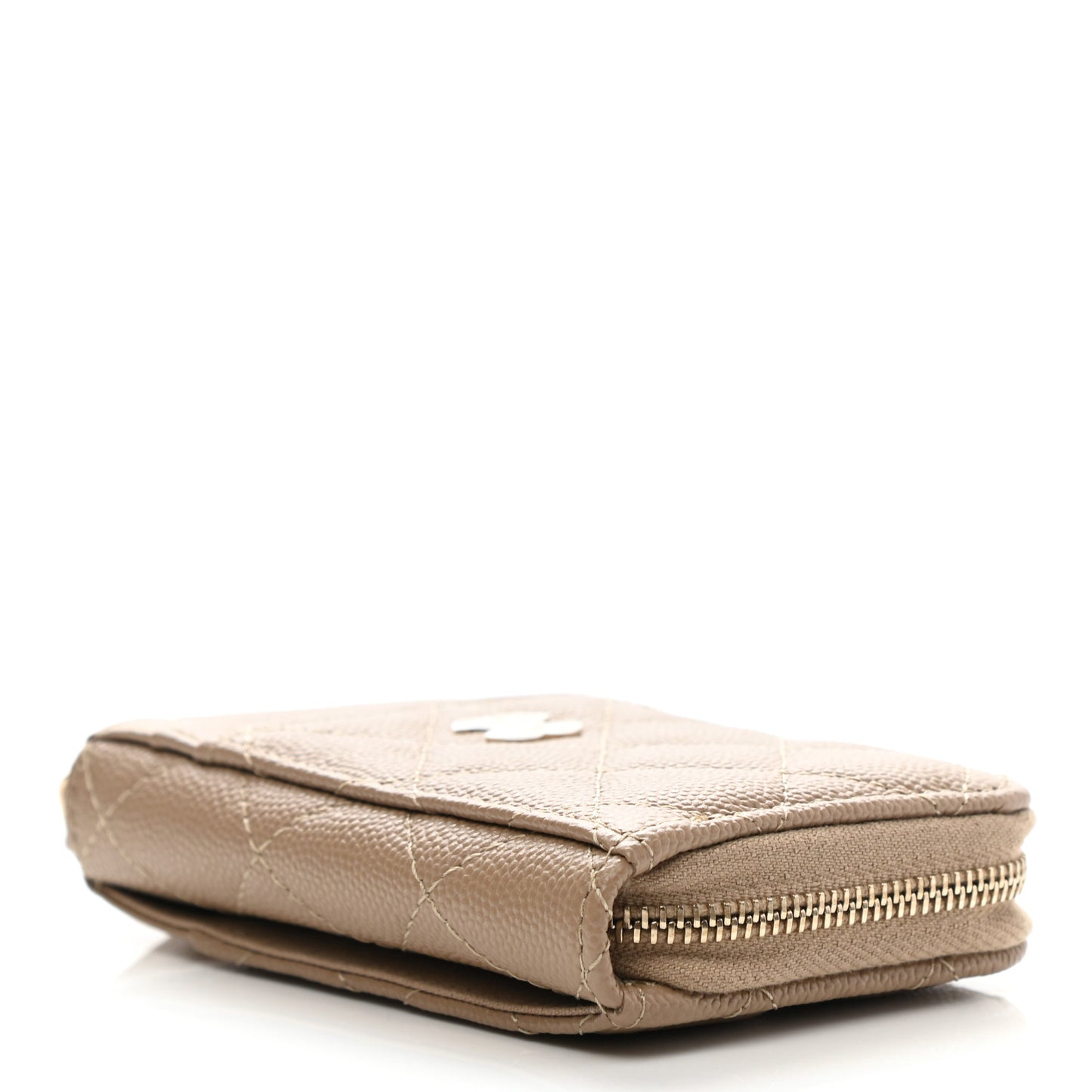 Caviar Quilted Zip Card Holder Beige
