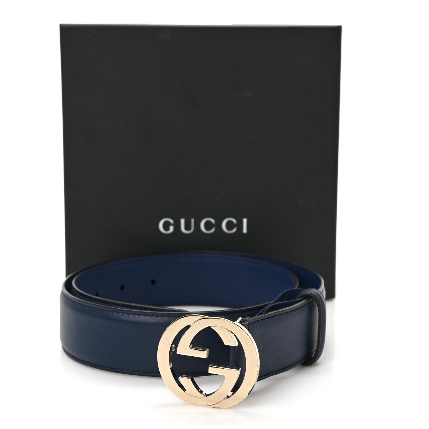 Gucci Moon Calfskin Interlocking G 37mm Belt 80 32 Cobalt Blue 5 of 5