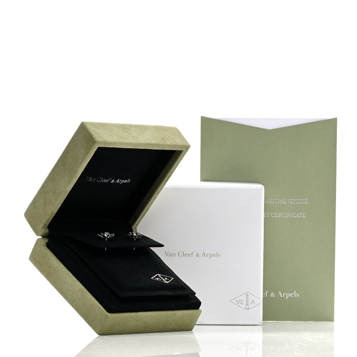 Van Cleef & Arpels 18K White Gold Diamond Mini Lotus Openwork Earrings 5 of 5