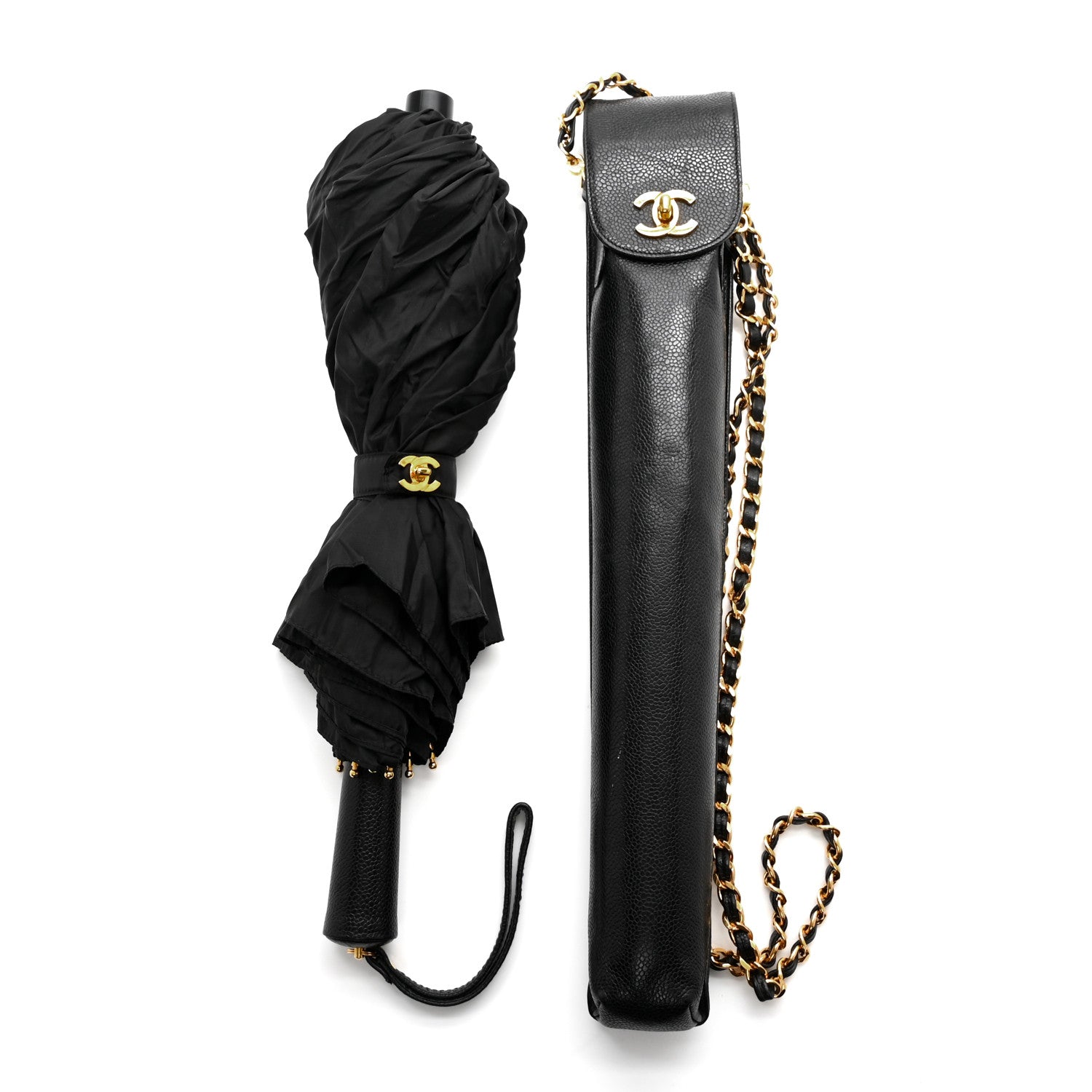 Chanel Nylon Grained Calfskin Umbrella With Case Black 7 of 7