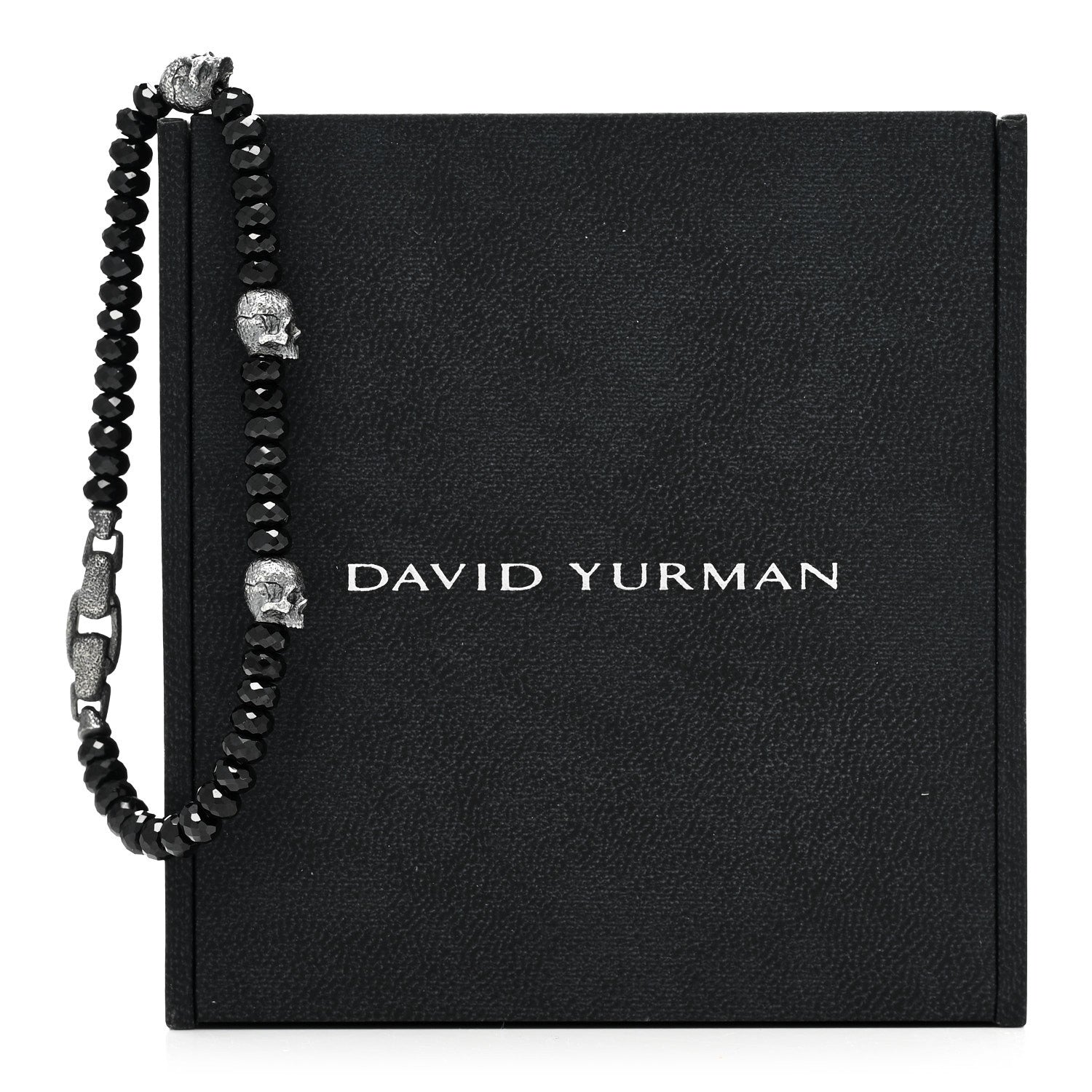 David Yurman Sterling Silver Black Spinel 5mm Spiritual Beads Skull Station Bracelet 4 of 4