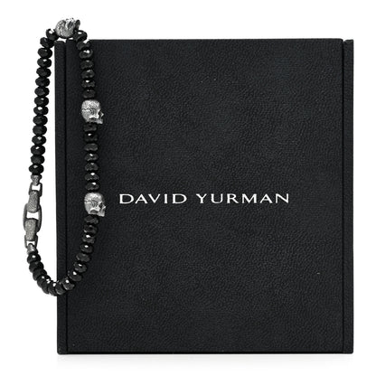 David Yurman Sterling Silver Black Spinel 5mm Spiritual Beads Skull Station Bracelet 4 of 4