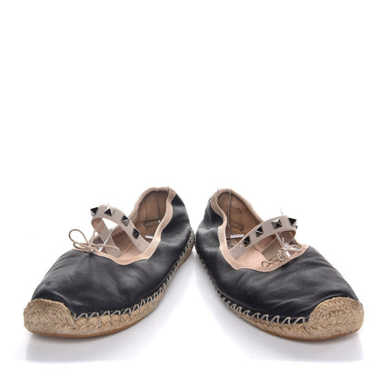 Valentino Garavani Nappa Rockstud Ballerina Espadrille Flats 39 Black 6 of 10