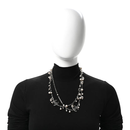 Chanel Crystal Pearl CC Long Necklace Silver Grey 2 of 5