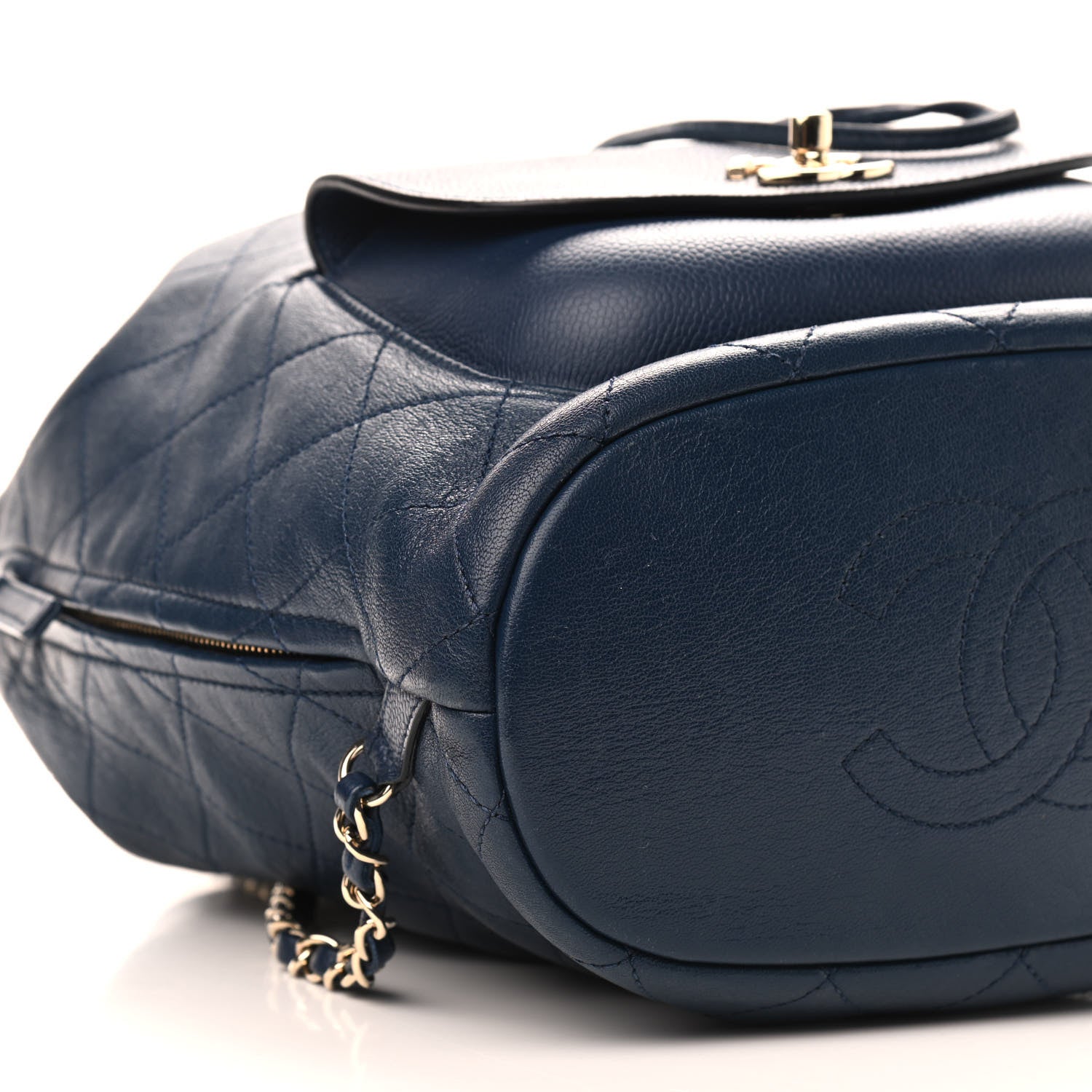 Chanel Sheepskin Caviar Quilted Daily Round Backpack Blue 9 of 10