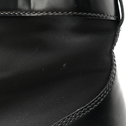 Prada Vitello Lux Nylon Metal Triangle Logo Monolith Pouch Pocket 55mm Tall Combat Boots 38.5 Black 11 of 11