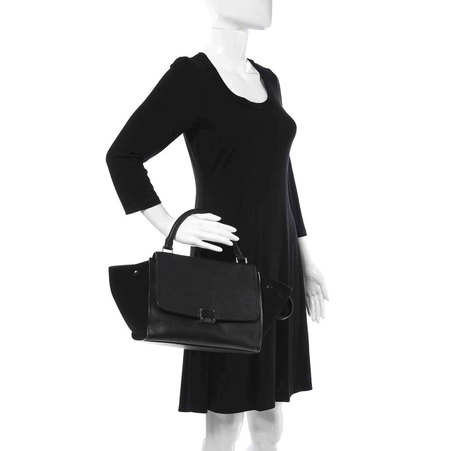 Drummed Calfskin Suede Small Trapeze Black