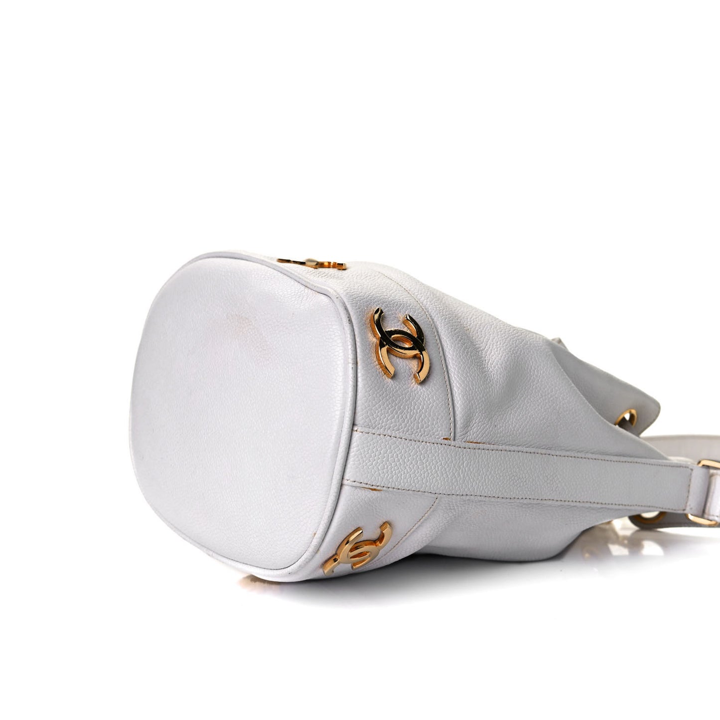 Caviar Drawstring Bucket Bag White