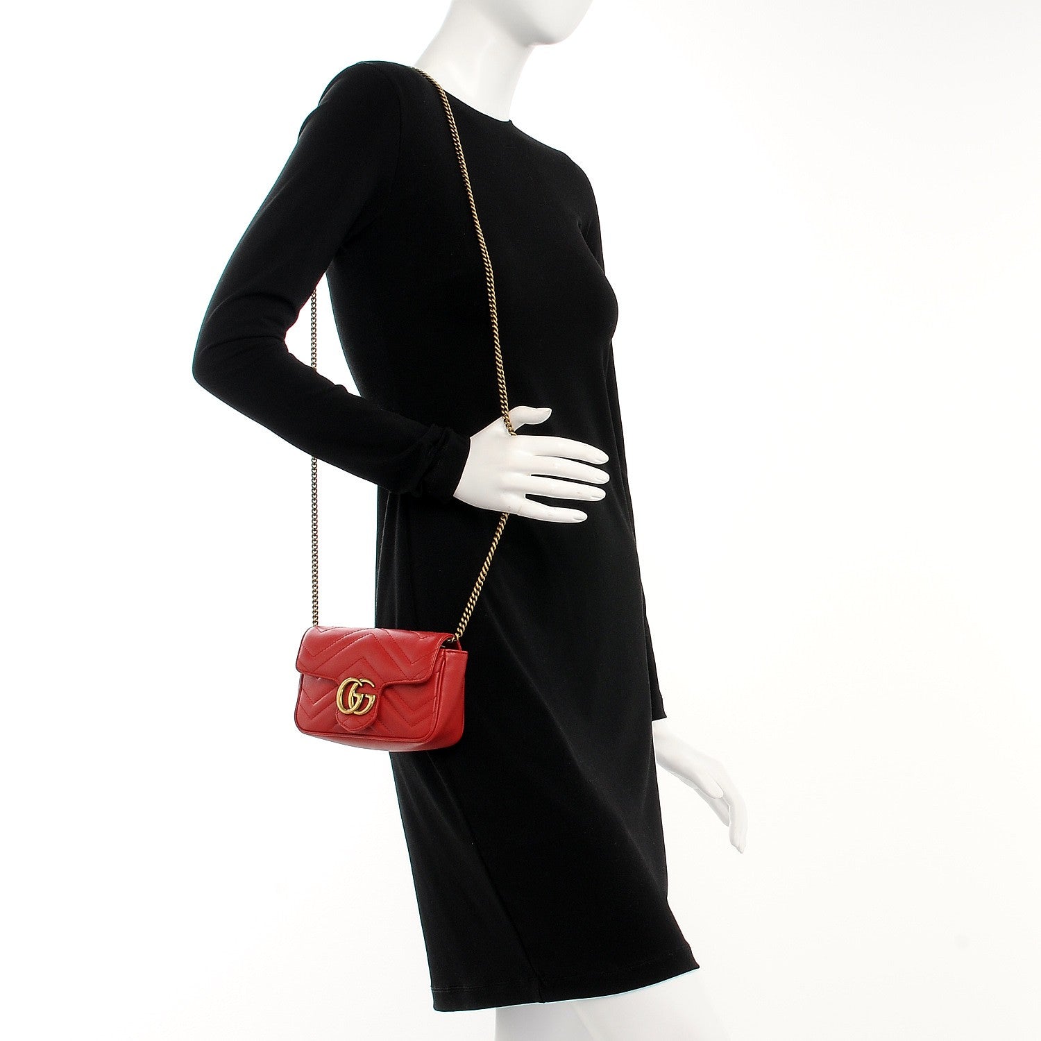 Gucci Calfskin Matelasse Super Mini GG Marmont Shoulder Bag Hibiscus Red 2 of 8