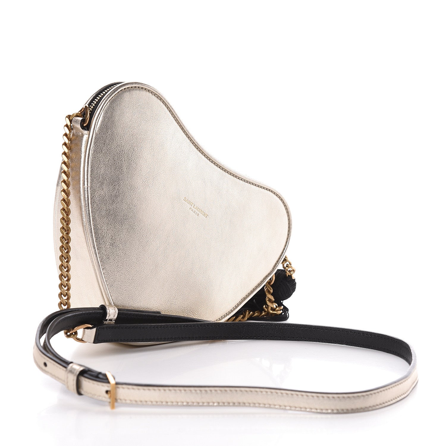 Saint Laurent Metallic Calfskin Heart Monogram Crossbody Pale Gold 3 of 10