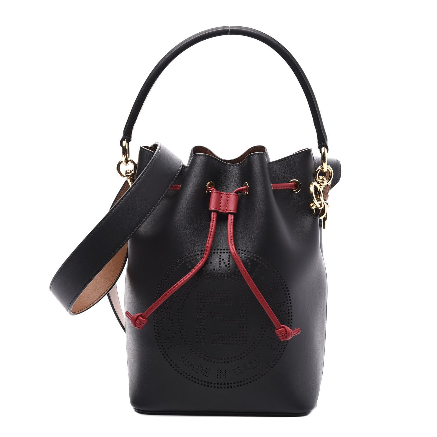 Vitello Grace F is Fendi Stamp Patch Perforated Small Mon Tresor Bucket Bag Black