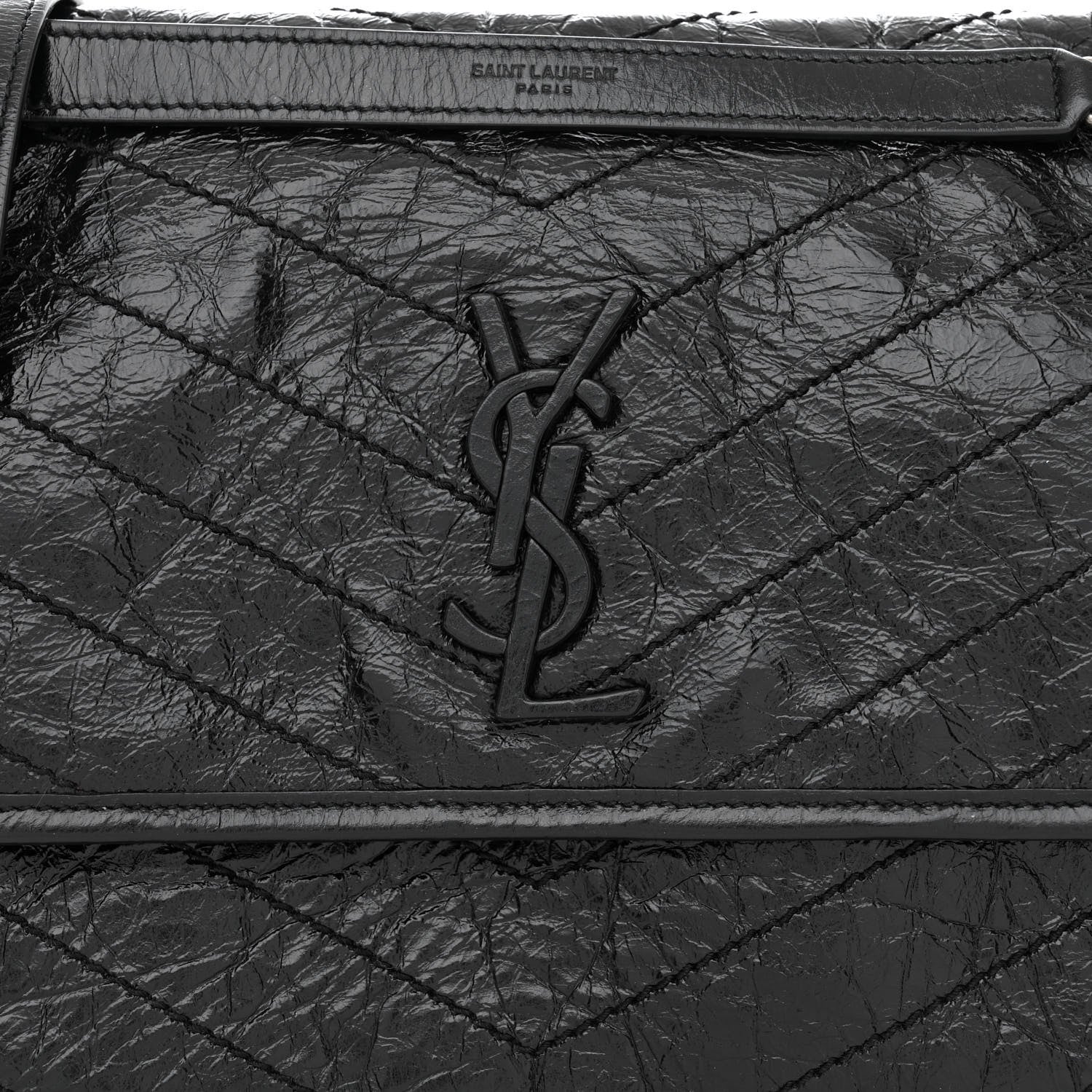 Saint Laurent Crinkled Calfskin Matelasse Monogram Medium Niki Chain Satchel Black 8 of 11