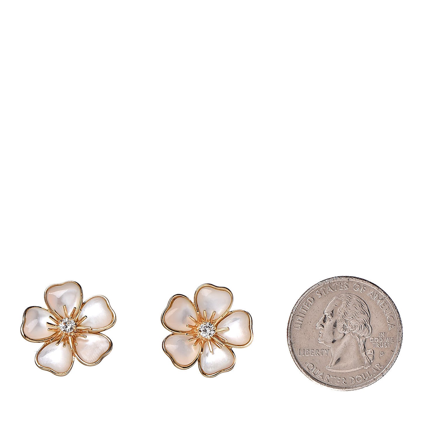 18K Yellow Gold Diamond Mother of Pearl Nerval Flower Earrings
