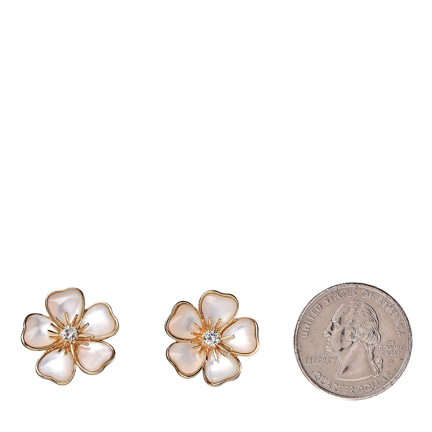Van Cleef & Arpels 18K Yellow Gold Diamond Mother of Pearl Nerval Flower Earrings 2 of 5