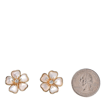 Van Cleef & Arpels 18K Yellow Gold Diamond Mother of Pearl Nerval Flower Earrings 2 of 5
