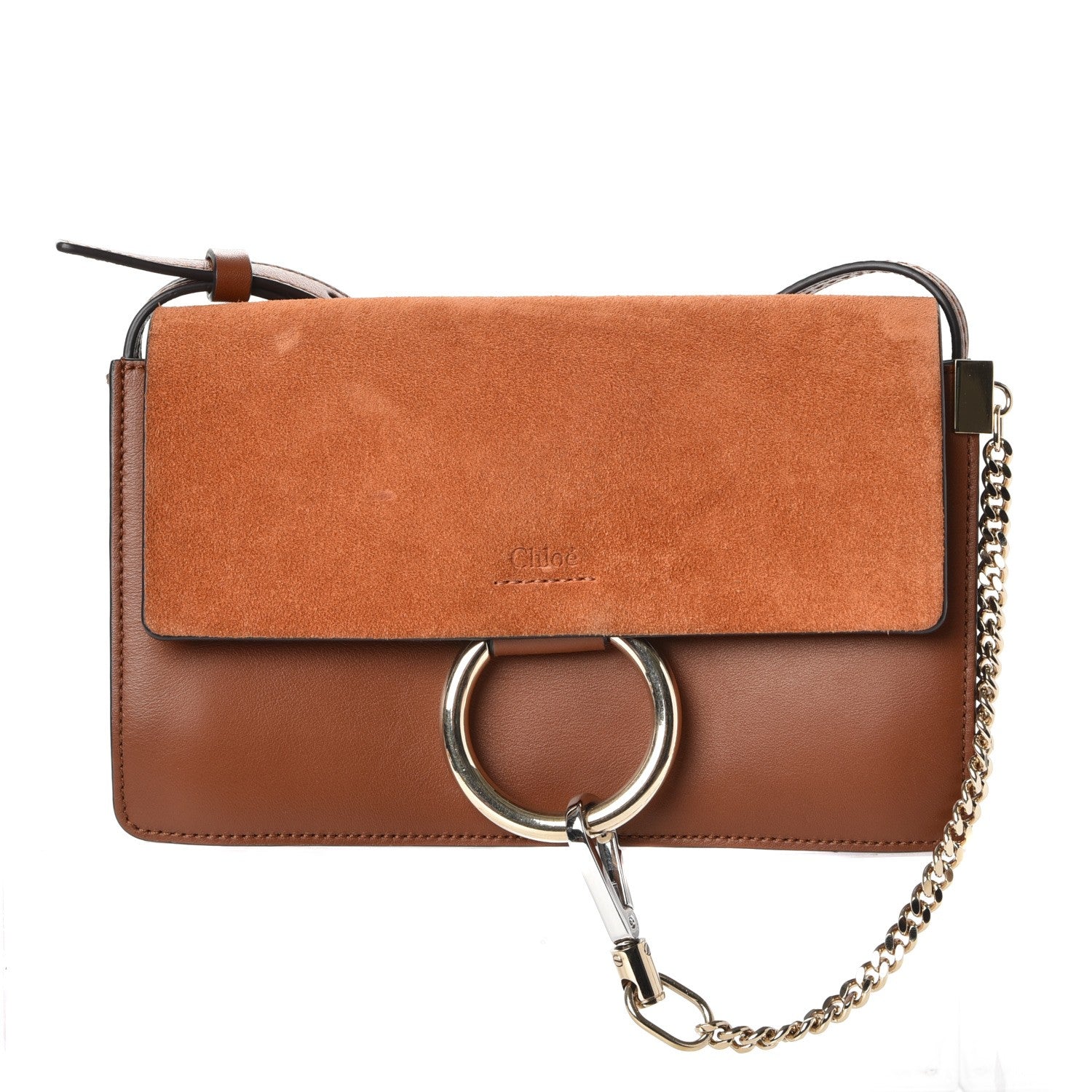 Chloe Suede Calfskin Small Faye Shoulder Bag Tobacco 1 of 10