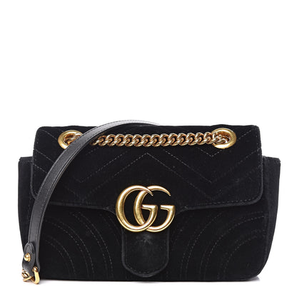 Gucci Velvet Matelasse Mini GG Marmont Shoulder Bag Black 1 of 11