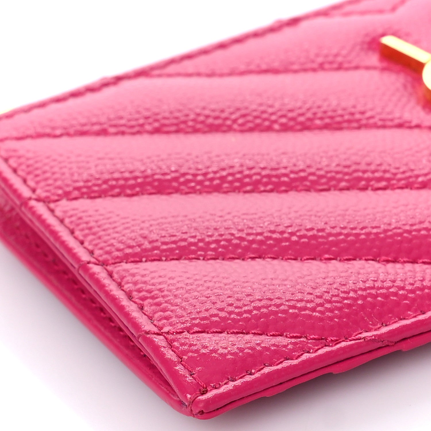 Saint Laurent Grain De Poudre Matelasse Chevron Monogram Fragments Zippered Card Case Fuxia 7 of 9
