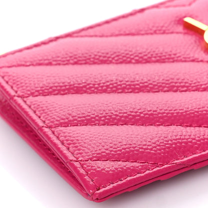 Saint Laurent Grain De Poudre Matelasse Chevron Monogram Fragments Zippered Card Case Fuxia 7 of 9