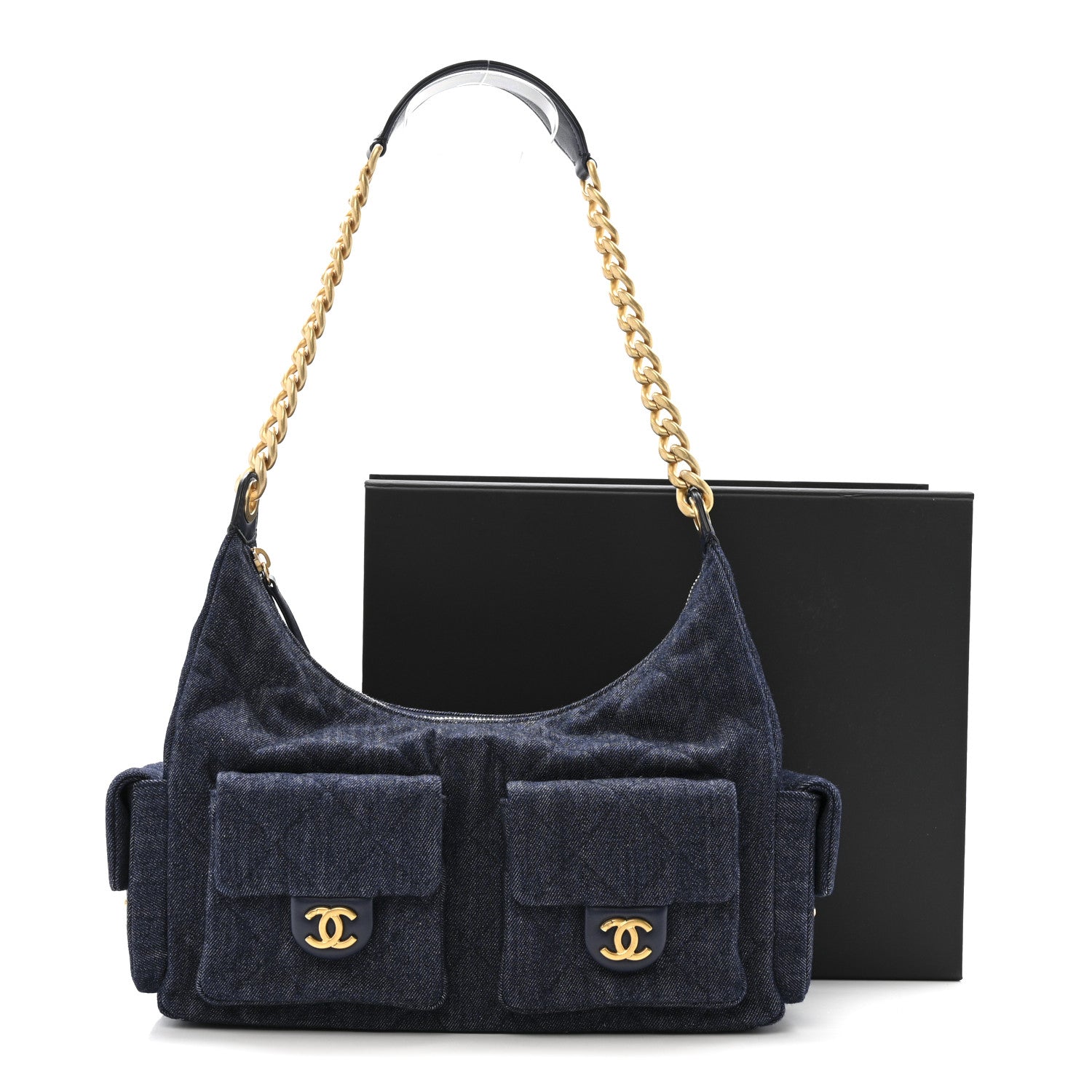 Chanel Washed Denim Quilted Maxi Trendy Pockets Hobo Dark Blue 11 of 11