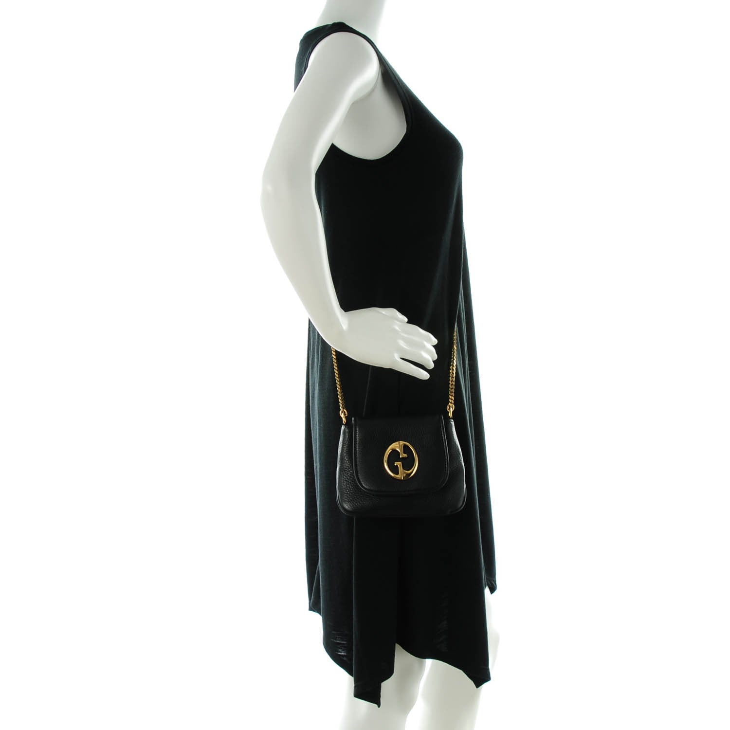 Gucci Pebbled Calfskin Small 1973 Chain Shoulder Bag Black 2 of 7