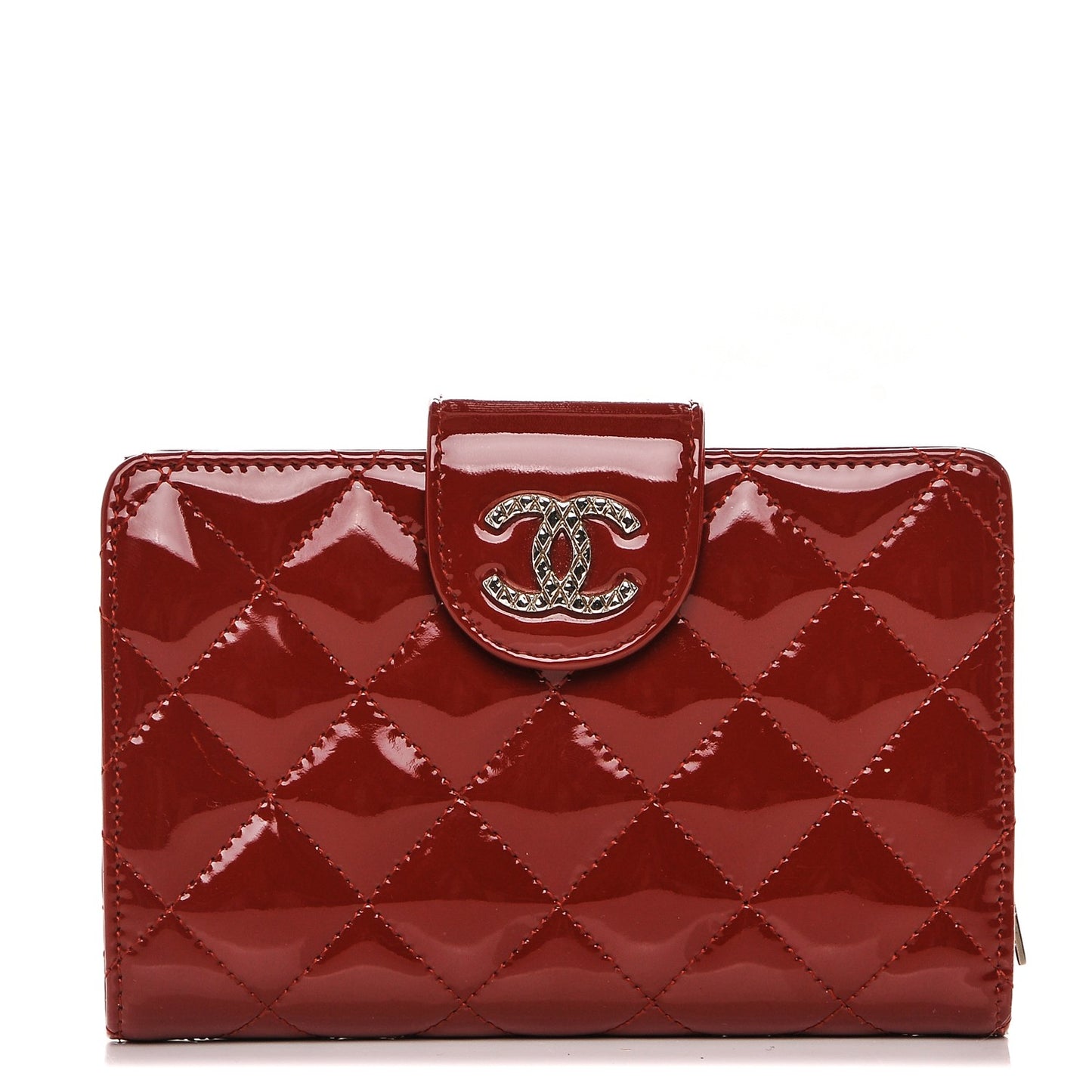 Patent Quilted Brilliant Compact Zip Wallet Red