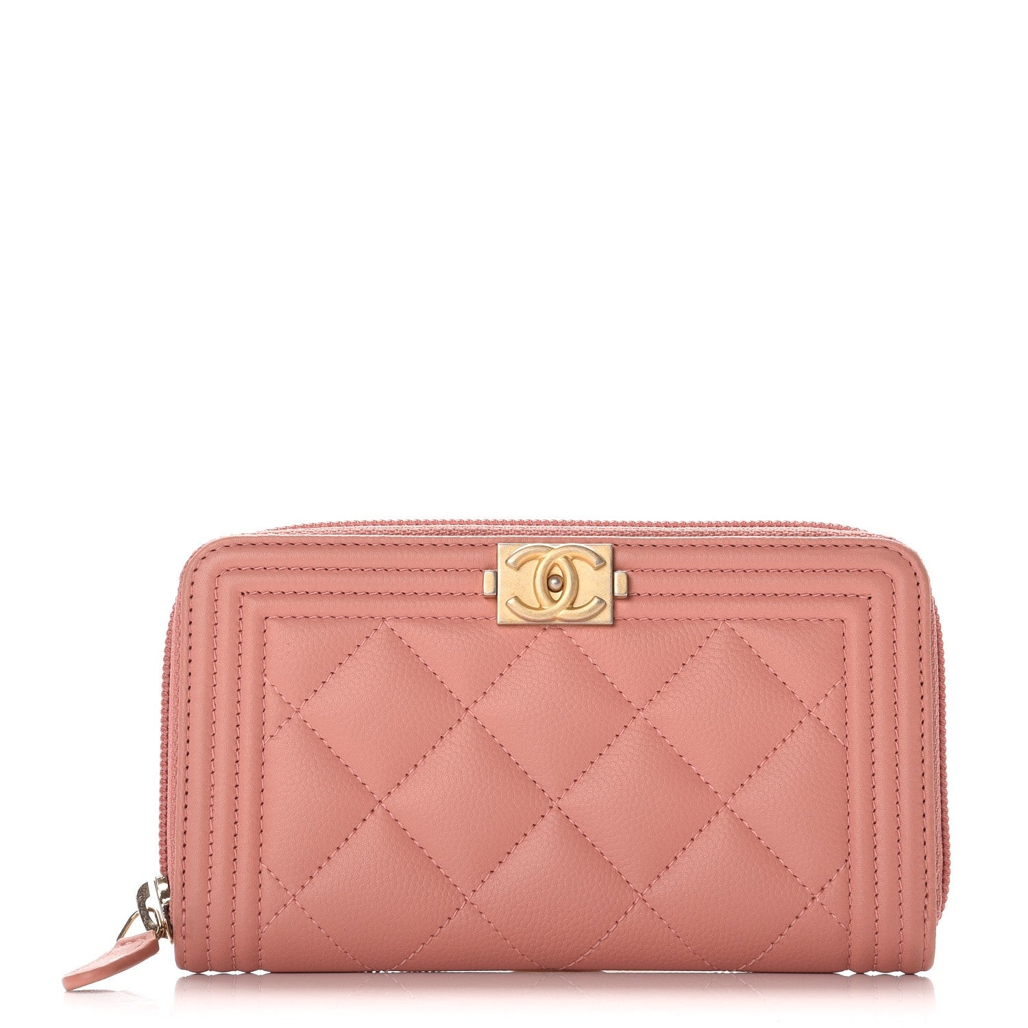 Chanel Caviar Quilted Boy Small Zip Around Wallet Pink 1 of 8