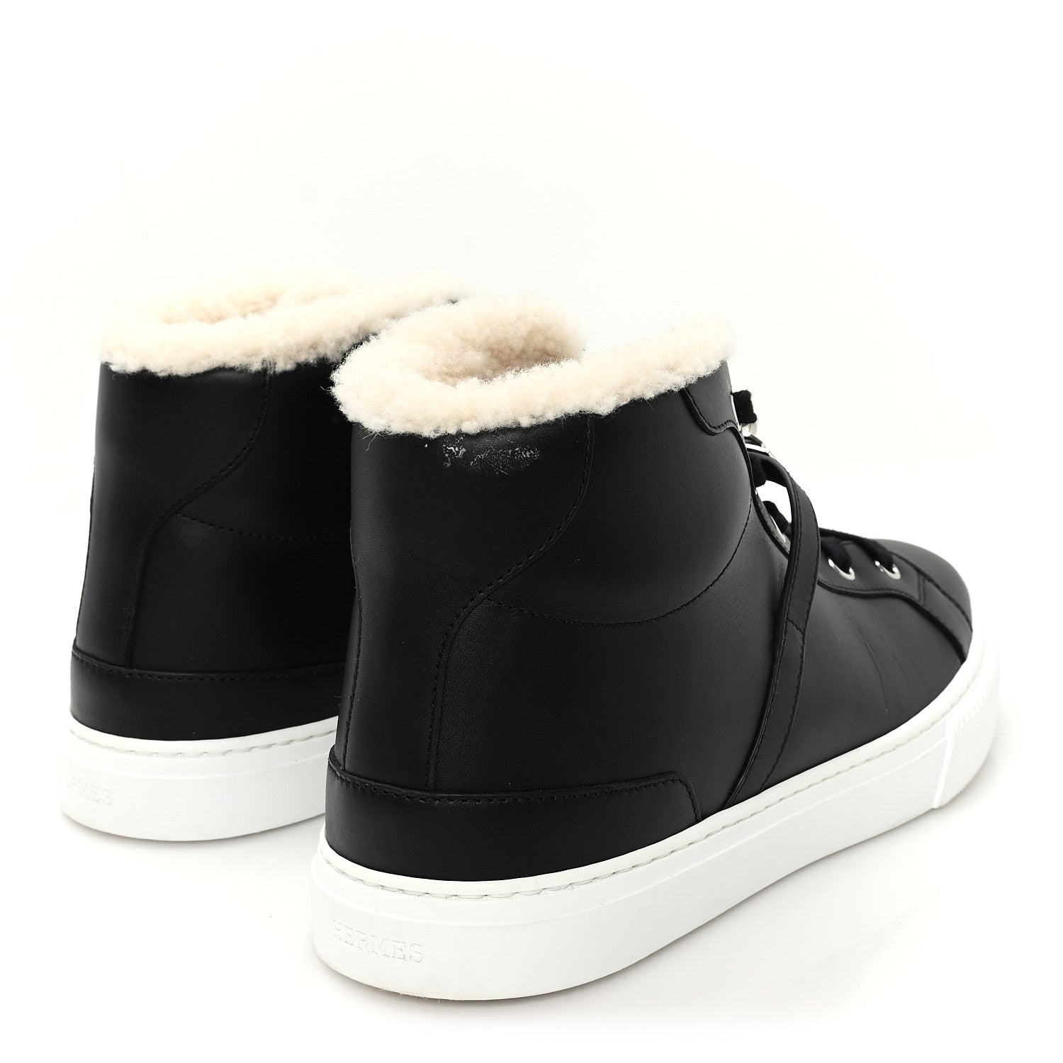 Hermes Calfskin Woolskin Daydream Sneakers 39 Black Ecru 5 of 8