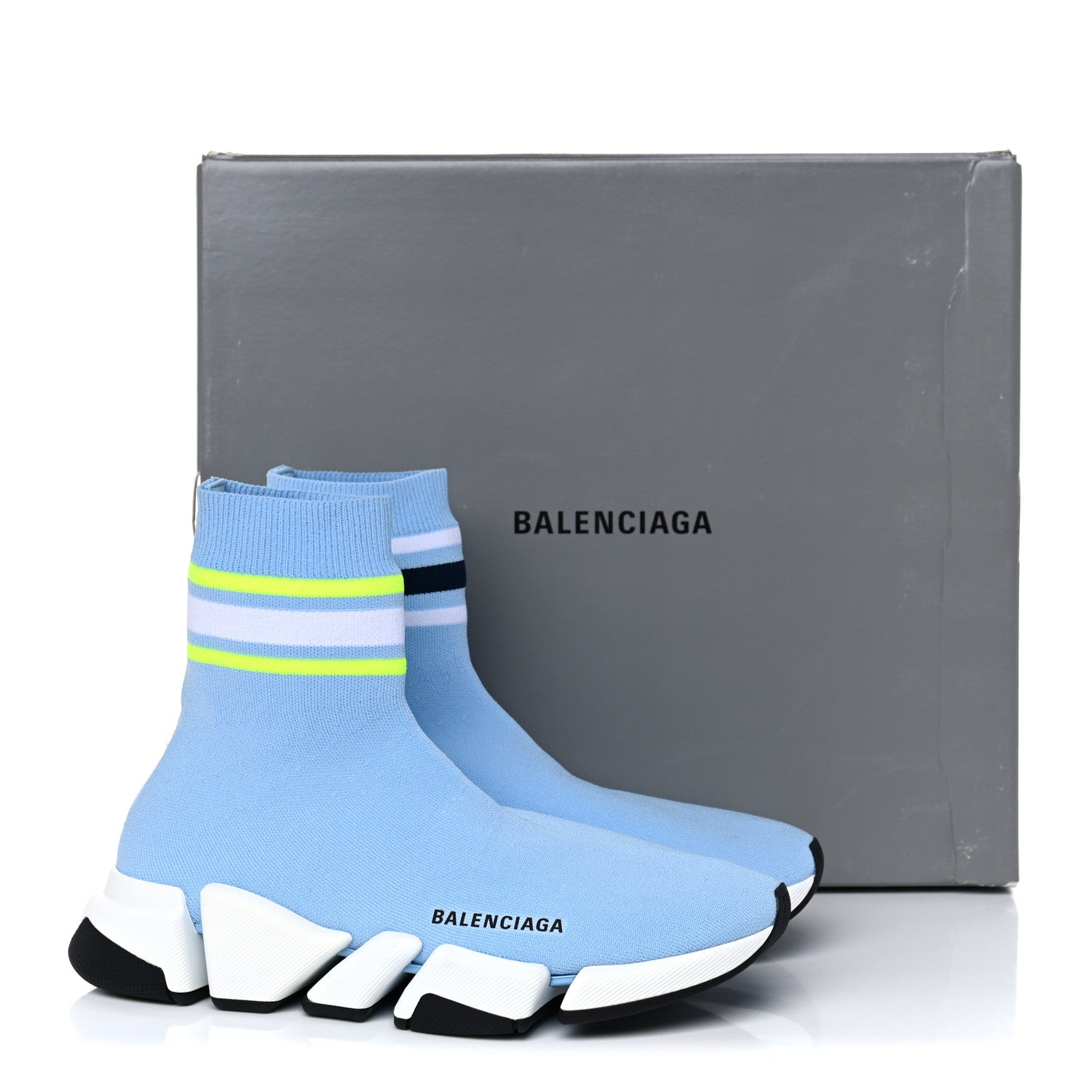 Balenciaga Technical 3D Recycled Knit Striped Womens Speed 2.0 Sneakers 40 Airy Blue Navy Fluorescent Yellow 8 of 8