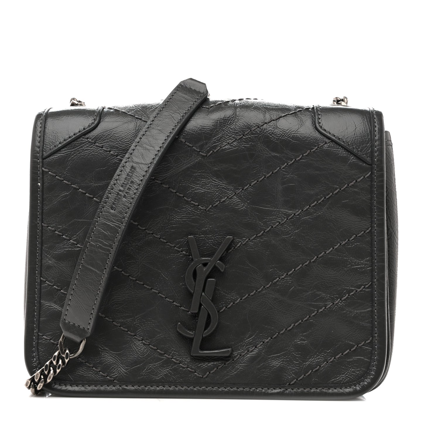 Crinkled Calfskin Matelasse Monogram Niki Chain Wallet Storm