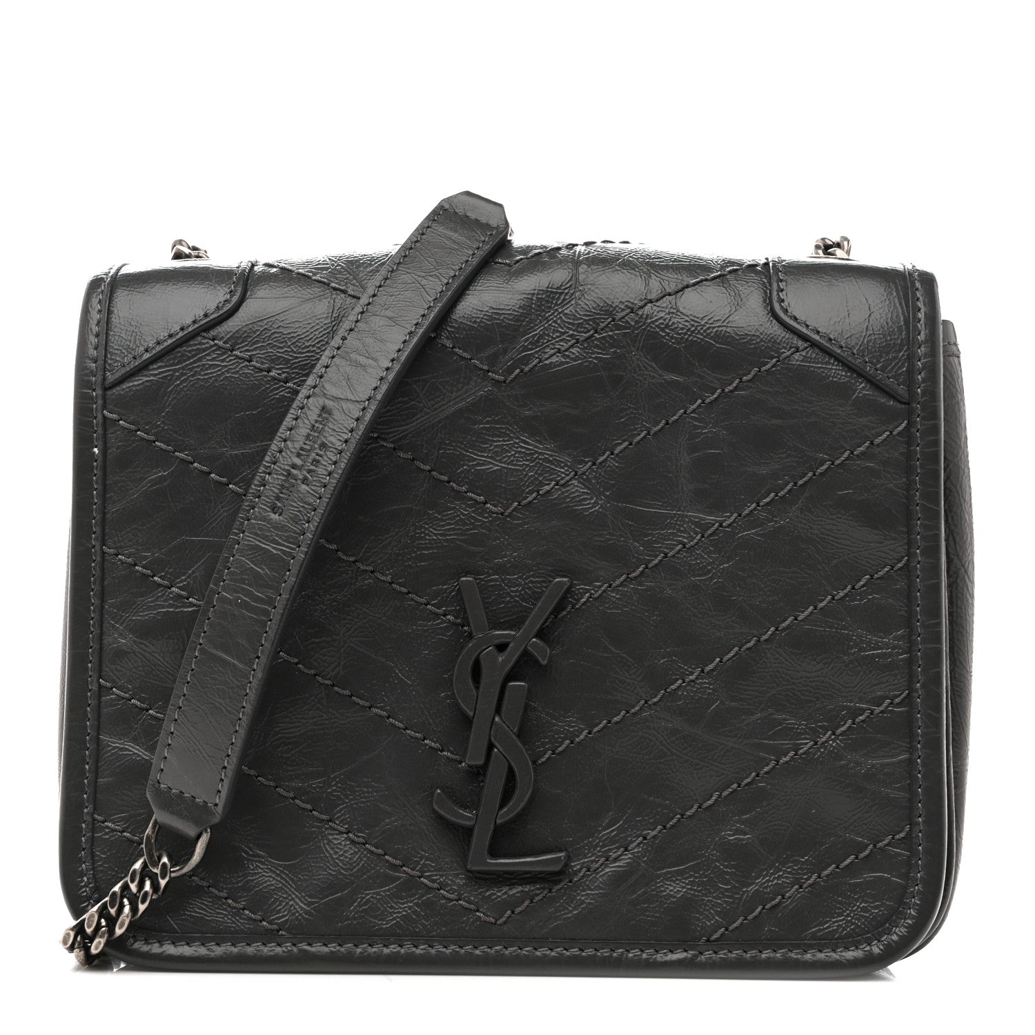 Saint Laurent Crinkled Calfskin Matelasse Monogram Niki Chain Wallet Storm 1 of 10