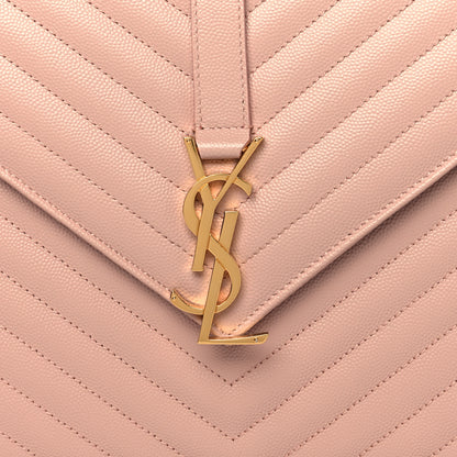 Saint Laurent Grain De Poudre Matelasse Chevron Large Monogram Satchel Pale Pink 8 of 11