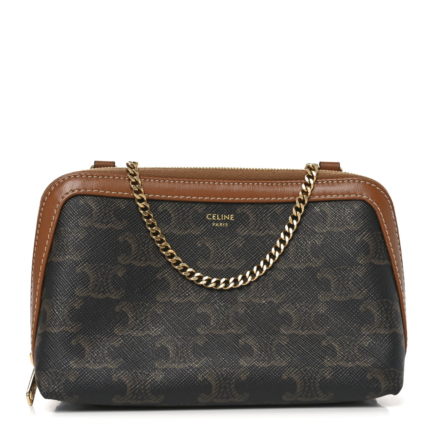 Celine Triomphe Canvas Lambskin Clutch On Chain Tan 1 of 10