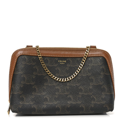 Celine Triomphe Canvas Lambskin Clutch On Chain Tan 1 of 10