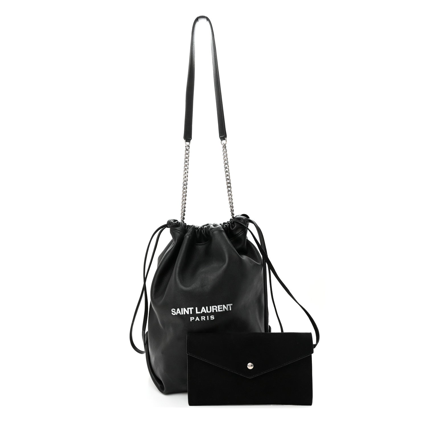 Saint Laurent Lambskin Teddy Drawstring Bag Black 1 of 12