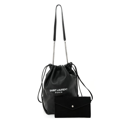 Saint Laurent Lambskin Teddy Drawstring Bag Black 1 of 12