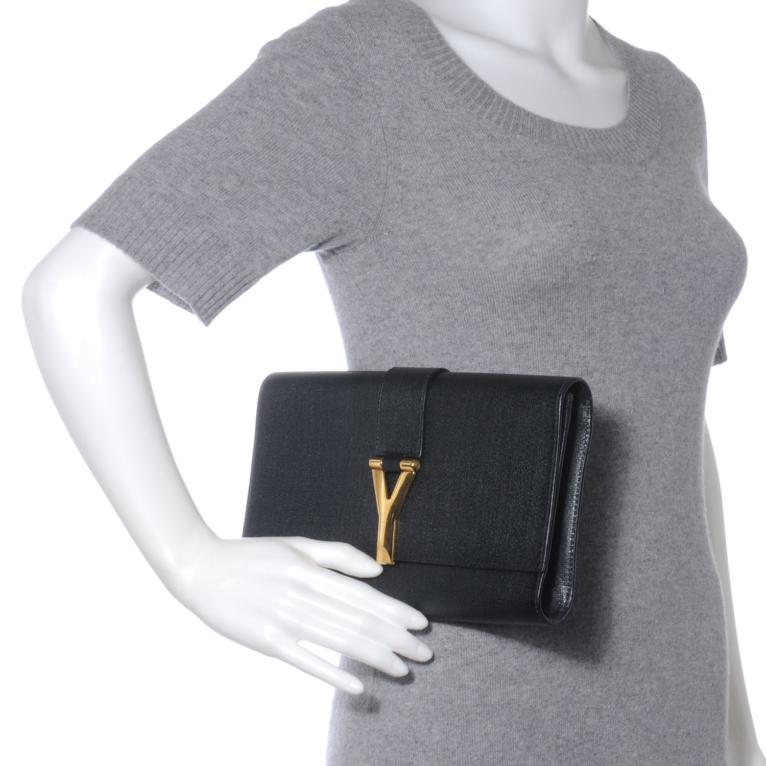 Saint Laurent Textured Leather ChYc Clutch Black 2 of 6