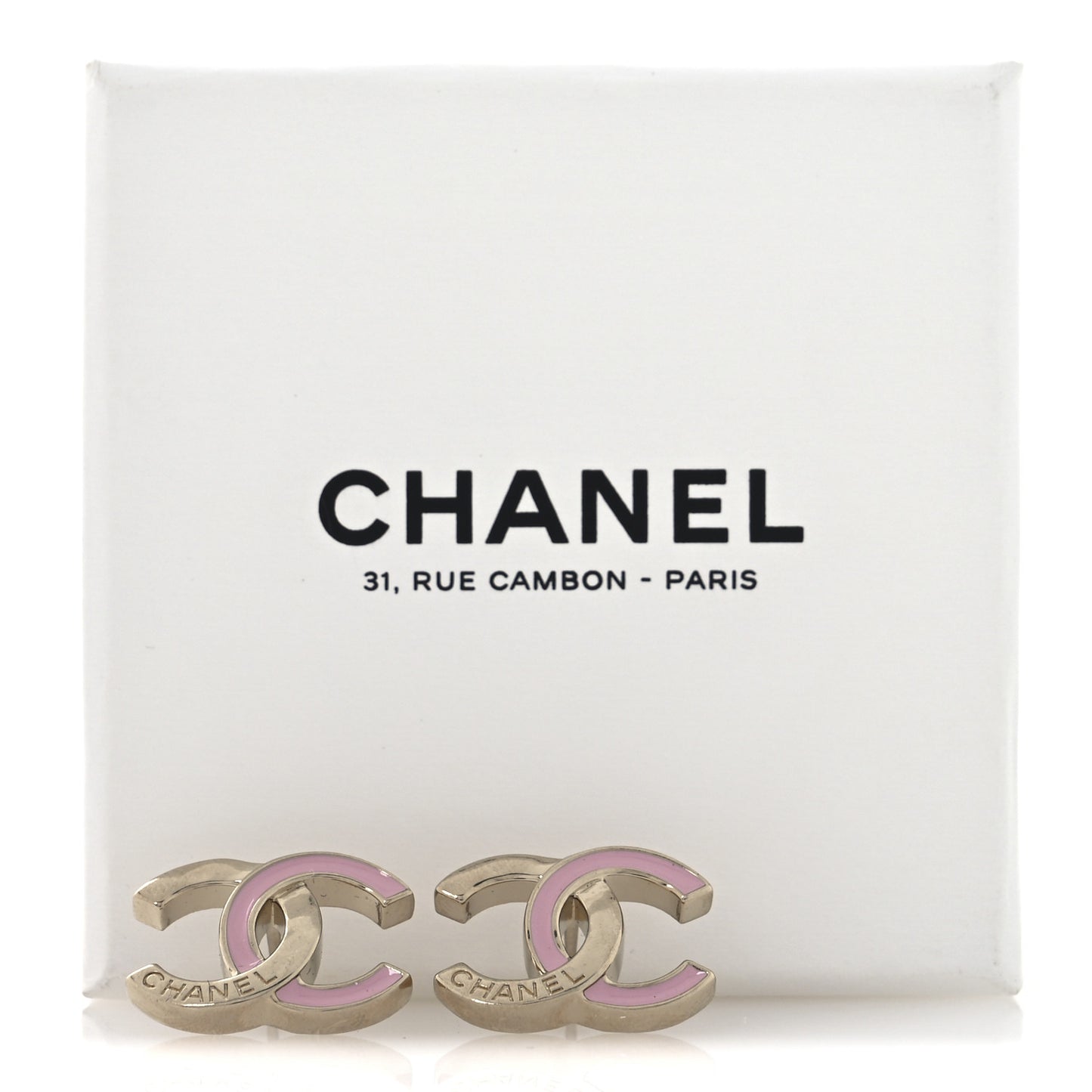 Metal Enamel CC Earrings Pink Gold