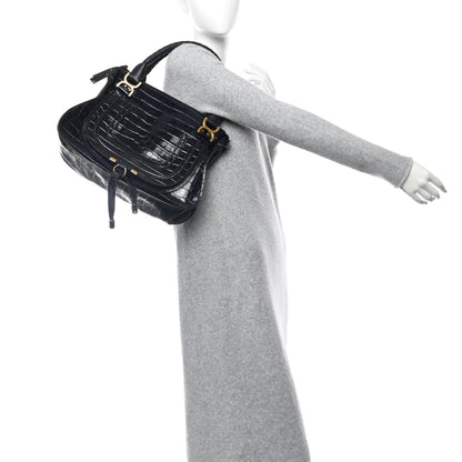 Chloe Calfskin Crocodile Embossed Small Marcie Satchel Full Blue 2 of 11