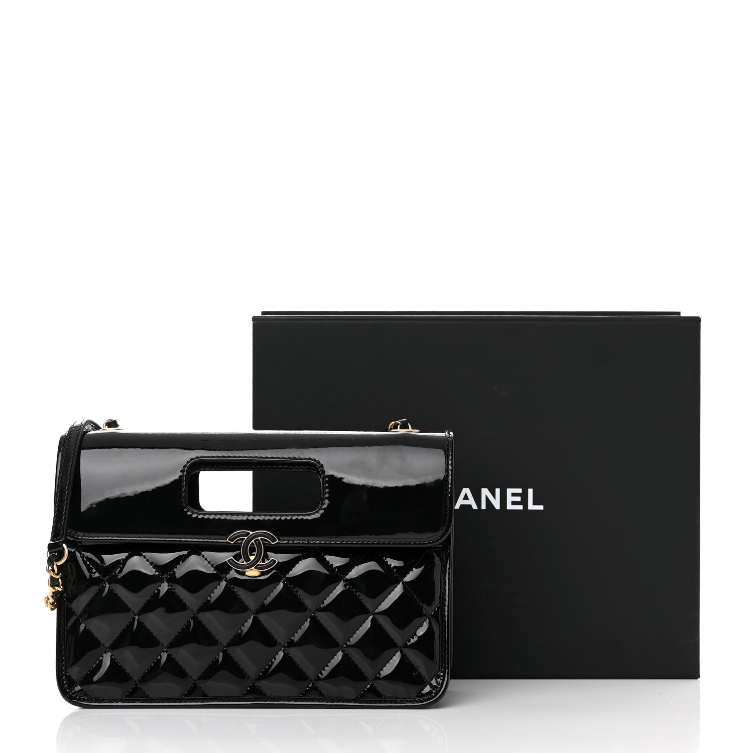 Chanel Patent Quilted Graphic Catch Flap Black 11 of 11