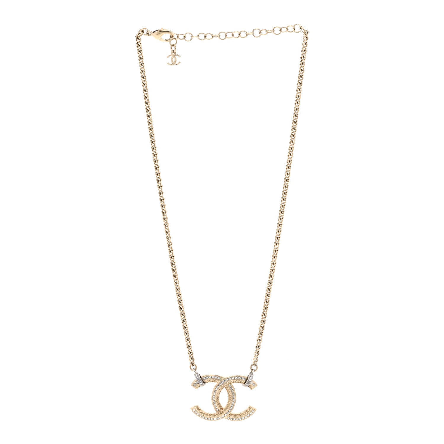 Chanel Crystal Logo CC Chain Necklace Gold 3 of 6