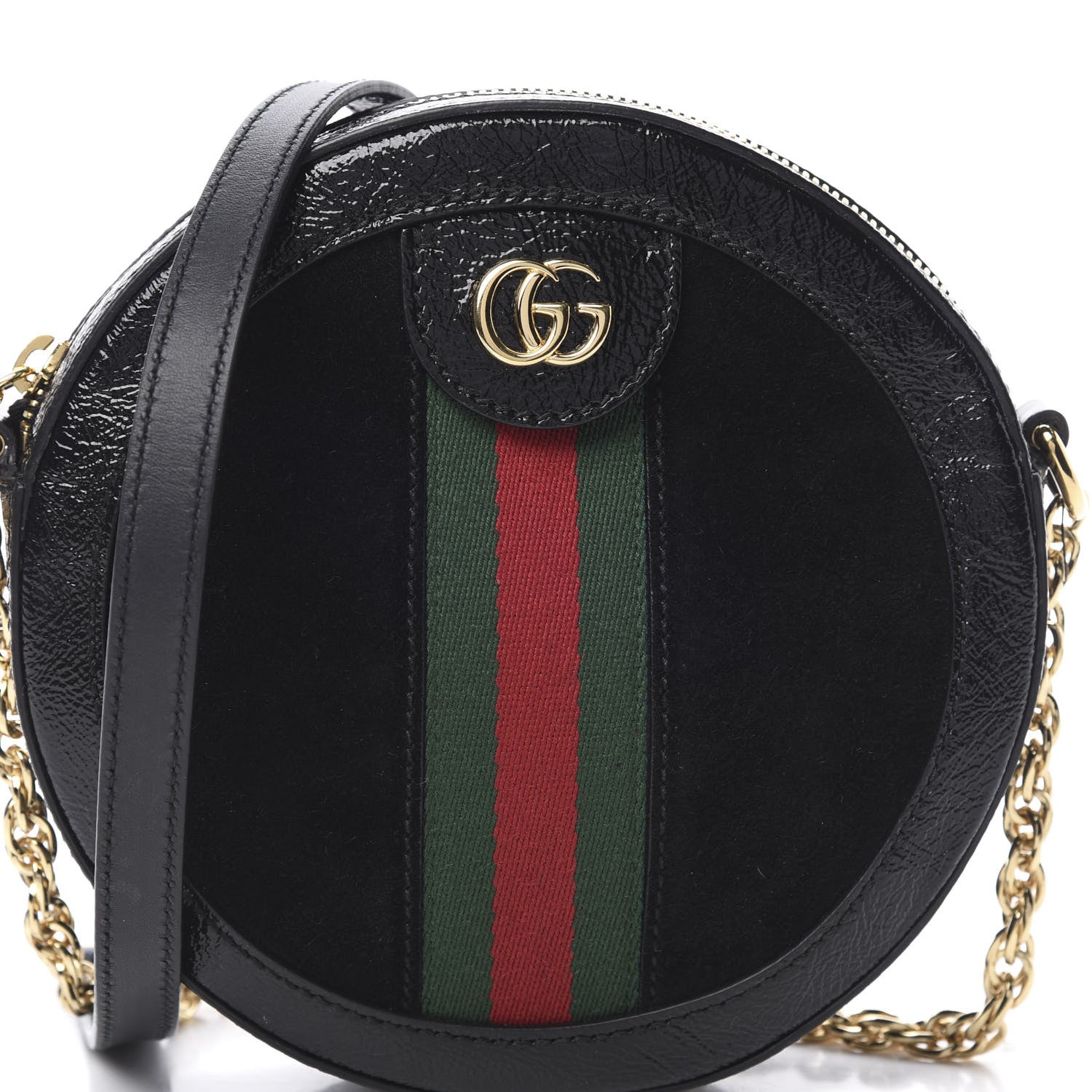Gucci Suede Patent Web Mini Ophidia Round Shoulder Bag Black 8 of 10
