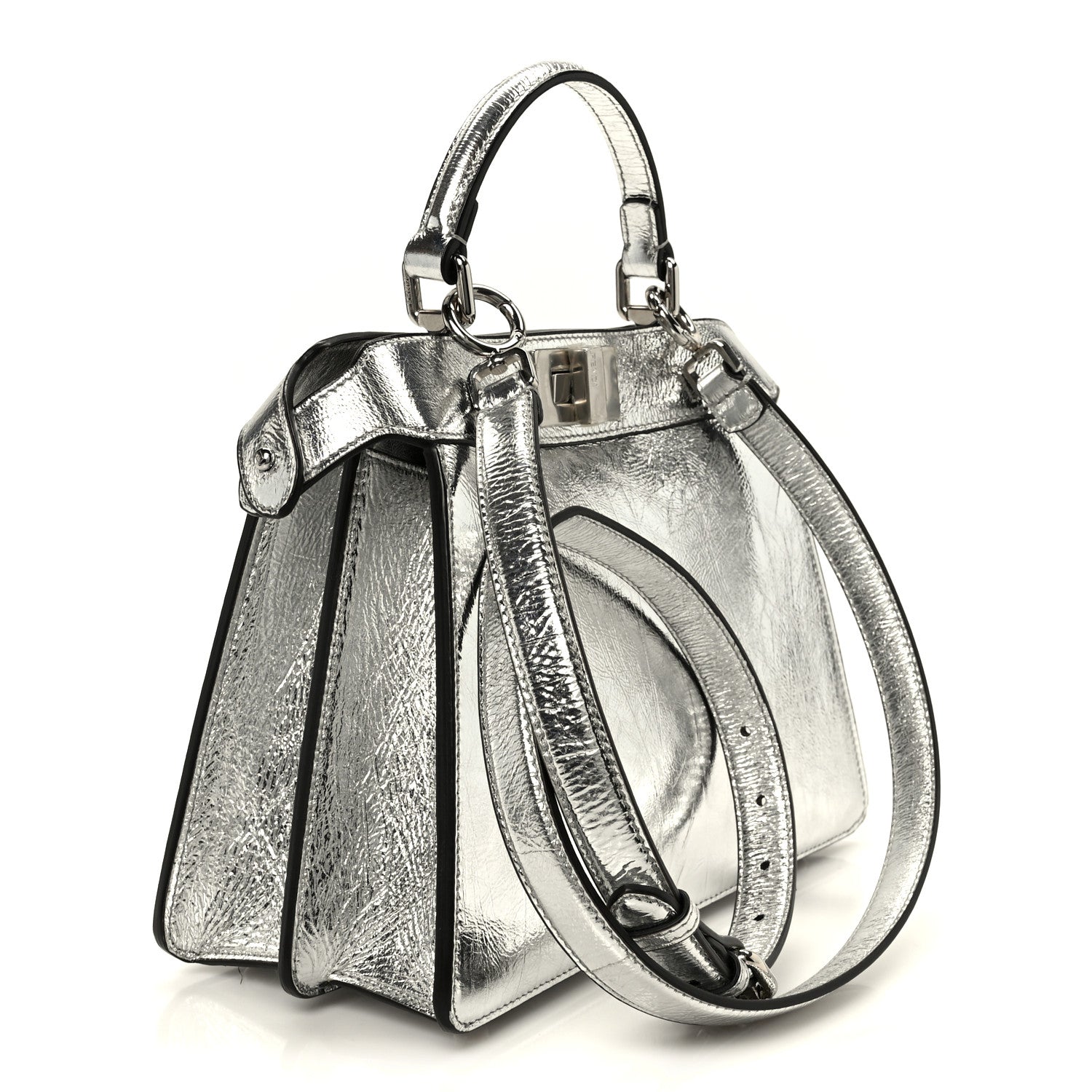 Fendi Rock Millenium Laminata Small Peekaboo I SEE U Satchel Argento 3 of 12