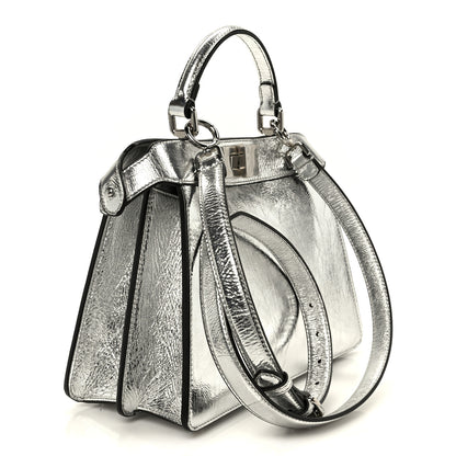 Fendi Rock Millenium Laminata Small Peekaboo I SEE U Satchel Argento 3 of 12