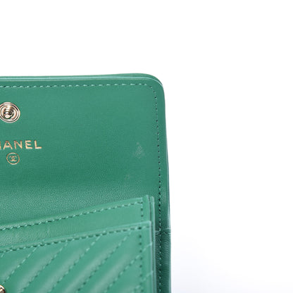 Chanel Lambskin Chevron Quilted Boy Card Holder Wallet Green 9 of 13