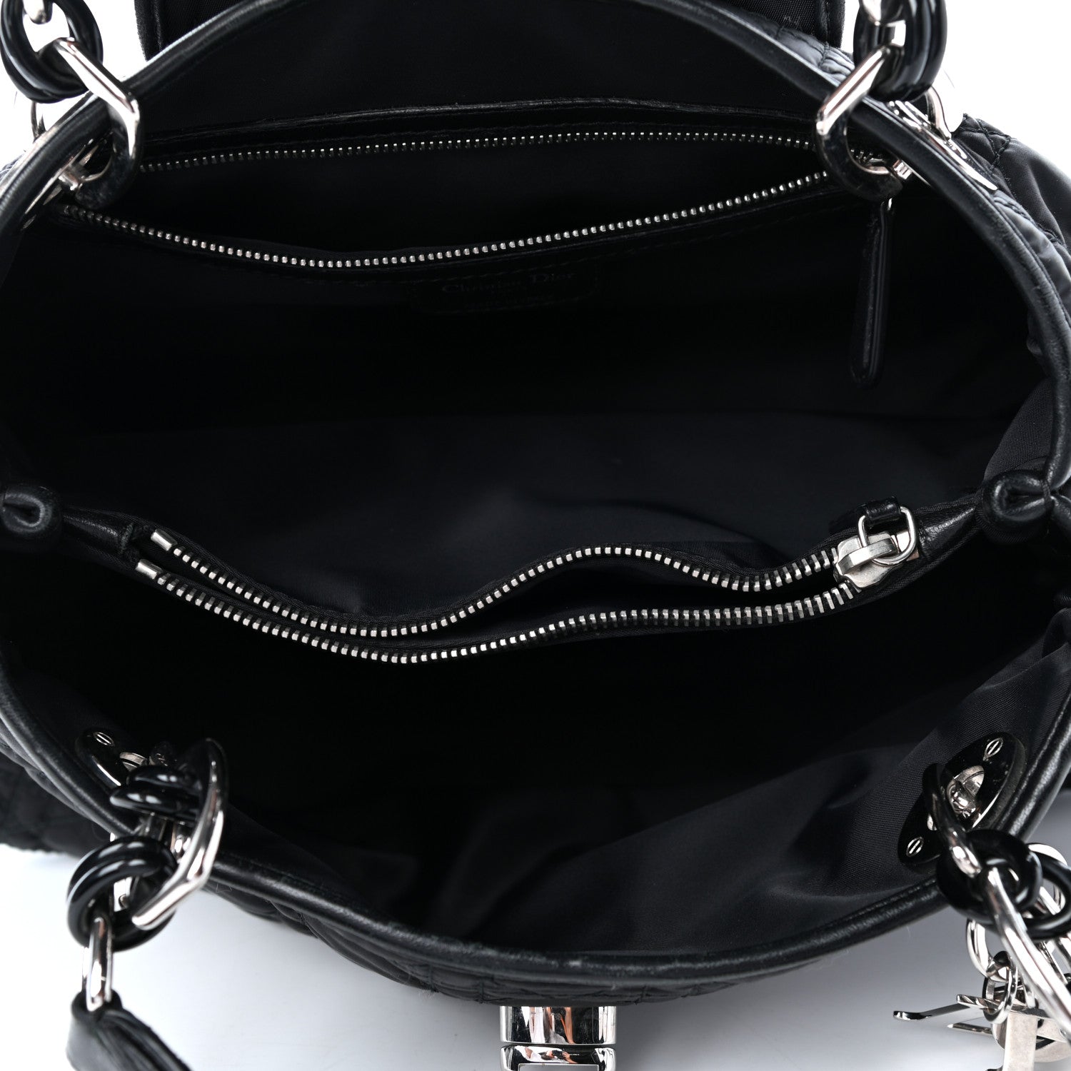 Christian Dior Satin Cannage Charming Lock Flap Shoulder Bag Black 5 of 10