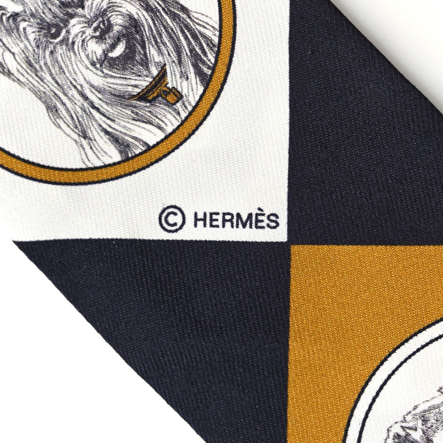 Hermes Silk Colliers Et Chiens Twilly Black Gold White 3 of 4