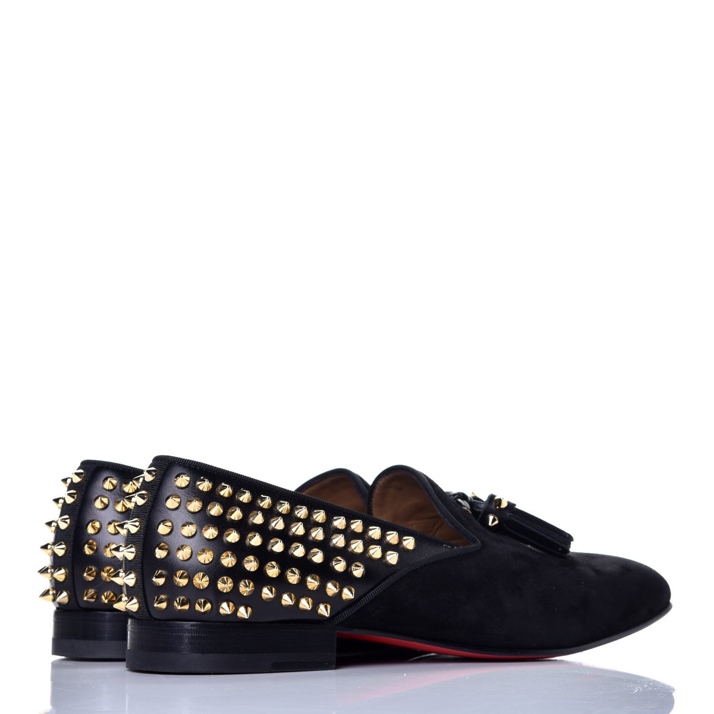 Velvet Tassel Spikes Mens Flat Loafers 41.5 Black