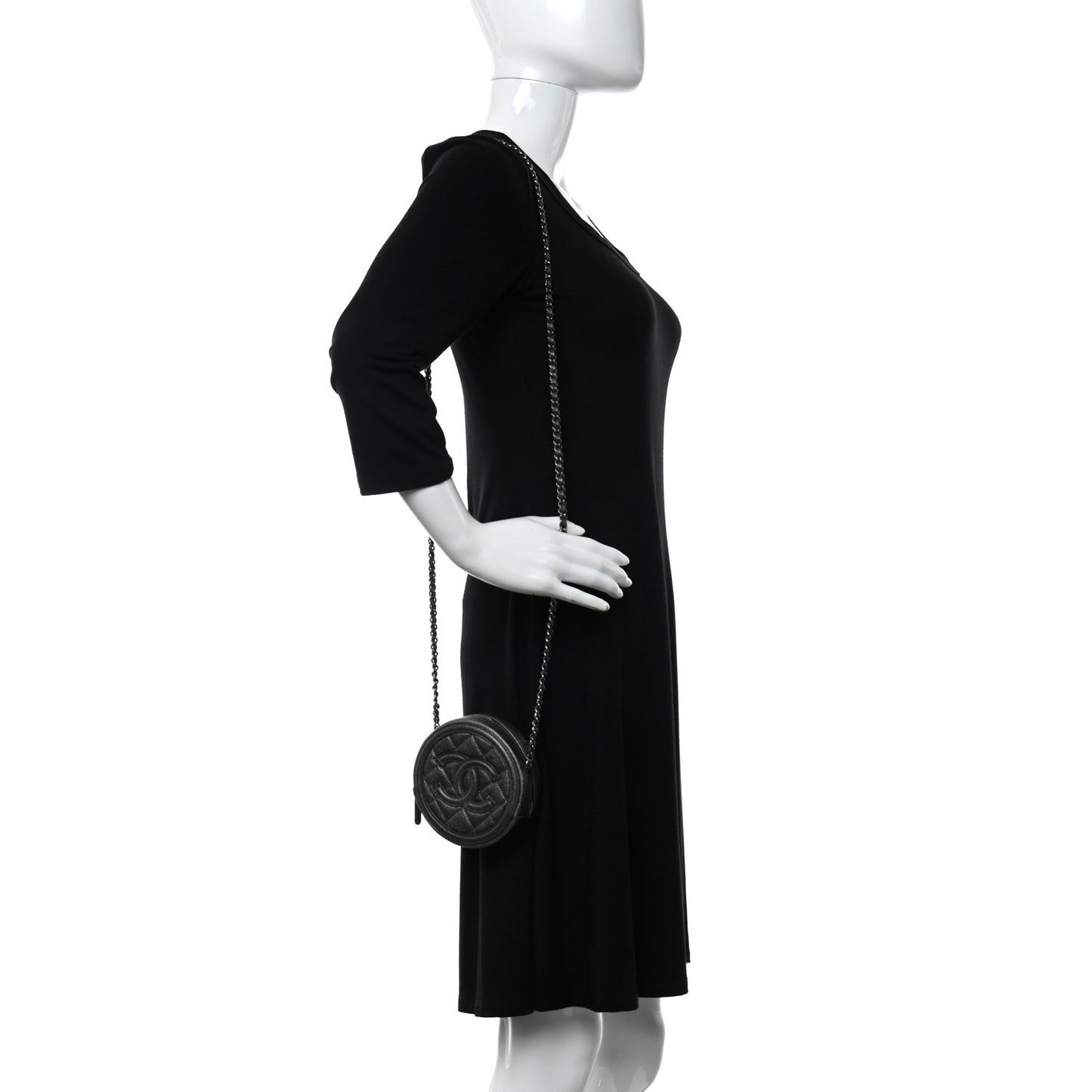 Metallic Caviar Quilted Round Filigree Crossbody Ruthenium